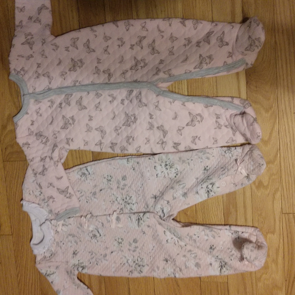 3-6 month pink quilted footie pajamas